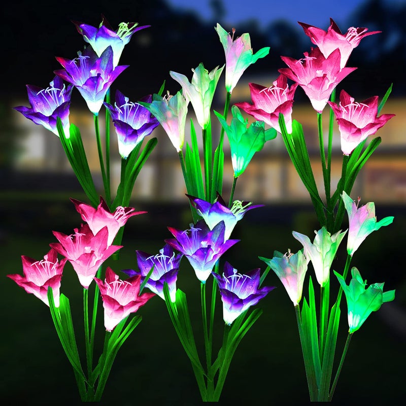 WdtPro Solar Lights Outdoor Garden Decorative 6 Pack, Waterproof Solar Garden Lights with 24 Lily Flowers, Color Changing LED Solar Powered Landscape Lights for Outside Yard Patio Decor,Gifts - Image 1